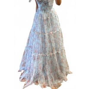 NEW ANDREA & LEO COUTURE layered tulle gown in blue